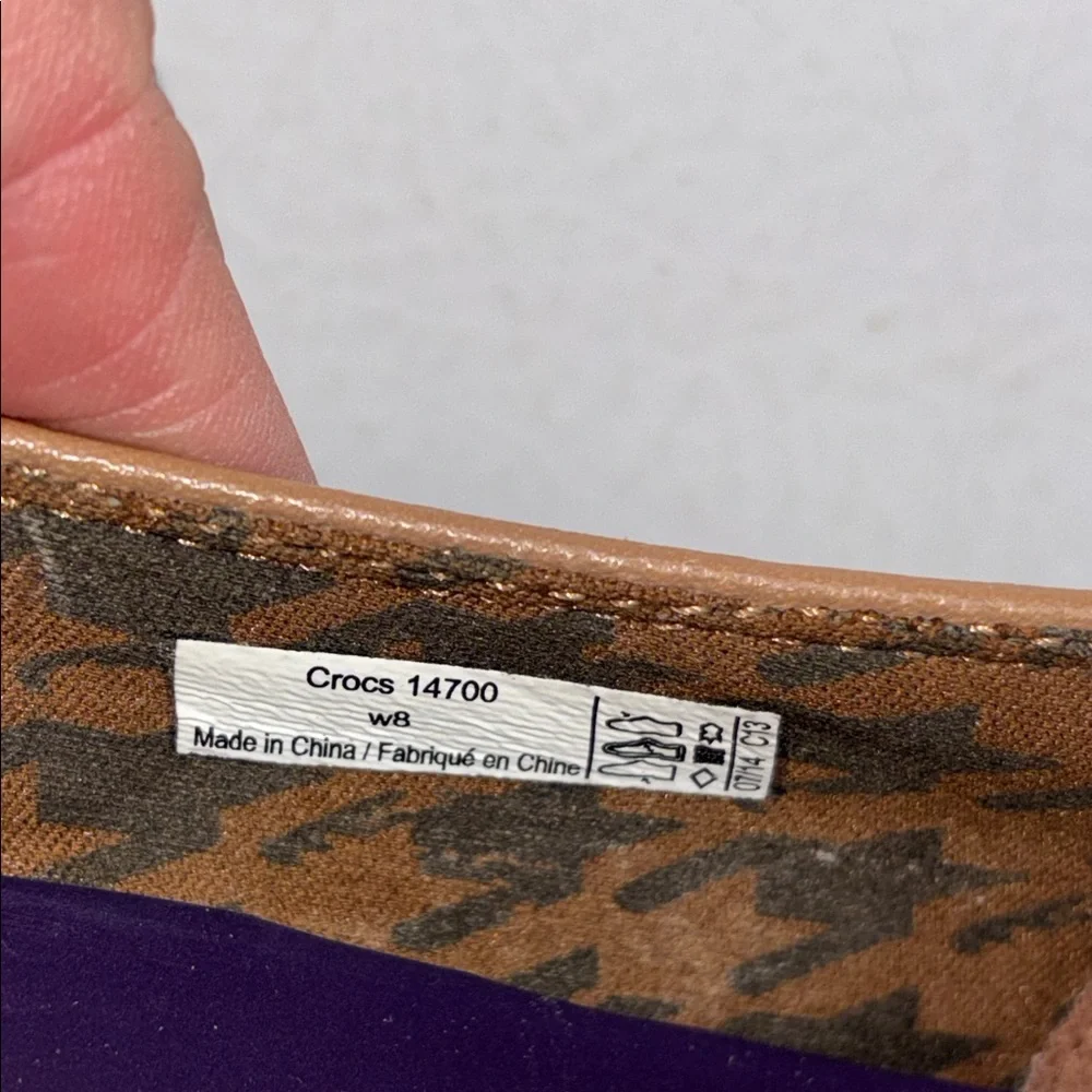 Crocs Tan Brown Wedge Dress Shoes Slip On Comfort Platform 3” Heel Women Size 8 - Picture 5 of 11
